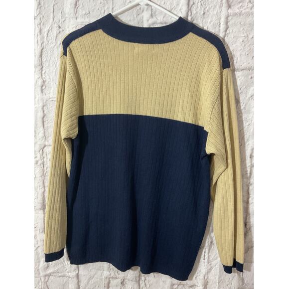 Vintage Adolfo Collectibles XL Wool Blend Blue & Tan Sweater - Picture 2 of 6